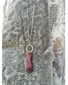 Alphabey's Maroon Hand Shaped Buffalo Bone and Round Brass Pendent Alphabey's Maroon Hand Shaped Buffalo Bone and Round Brass Pendent